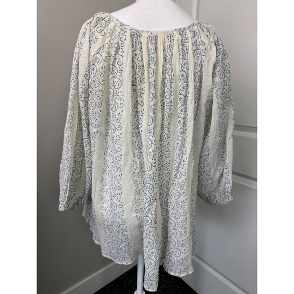 True Religion Womens Boho Top S Blue & White Trellis Print With Princess Seams - Picture 4 of 16